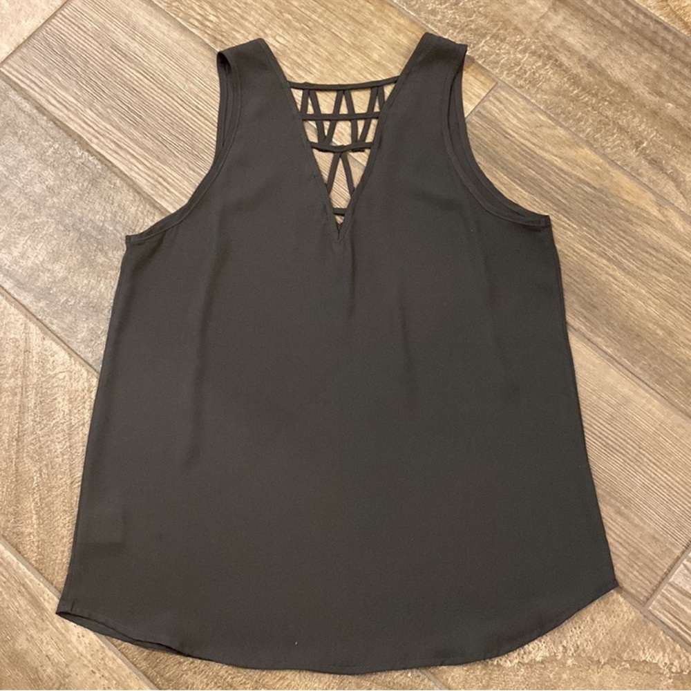 Ro & De Anthropologie Lattice Back Tank Top Medium Charcoal Gray Flowy - Picture 5 of 10